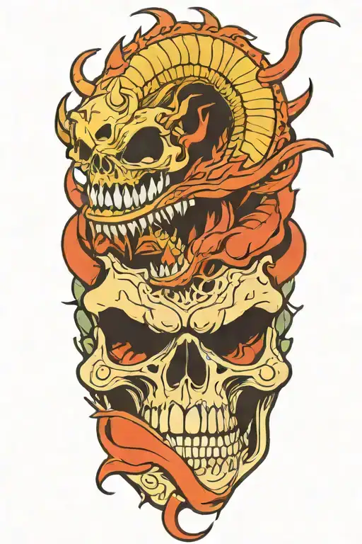skull, mushu dragon from mulan tattoo design idea