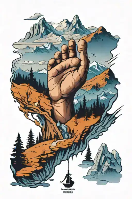 It isnt over yet powerful depiction and mountain landscape and daughter footprint and friends and family  tattoo design idea