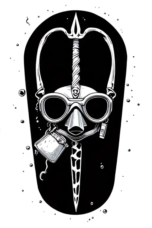 trident surrounded by water with a dive mask hanging from it tattoo design idea