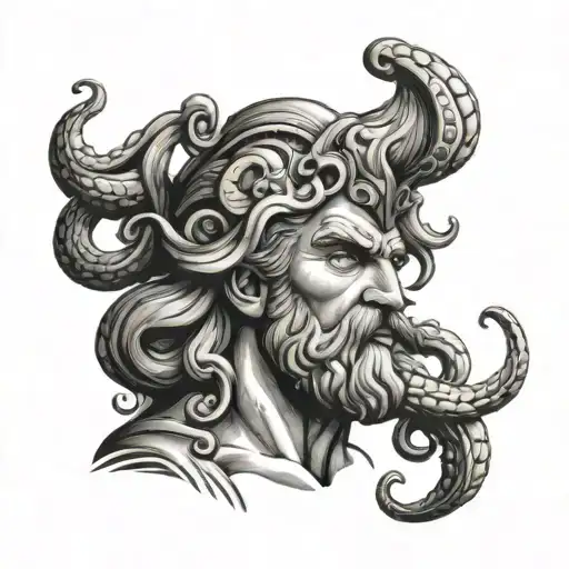 greek god poseidon with tentacle beard  tattoo design idea