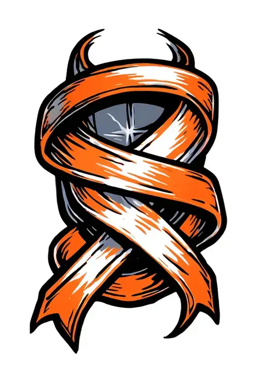 orange cancer ribbon wrapped tightly around geographic design tattoo design idea