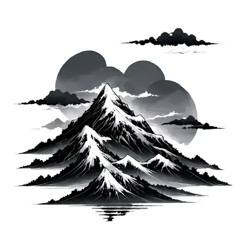 mountain and clouds in Japanese style tattoo design idea