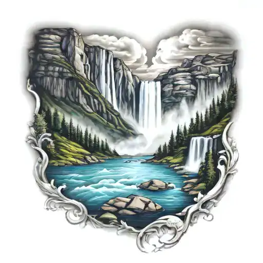 mountain and niagara falls tattoo design idea