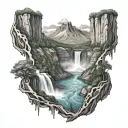 mountain and niagara falls tattoo design idea
