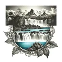 mountain and niagara falls tattoo design idea
