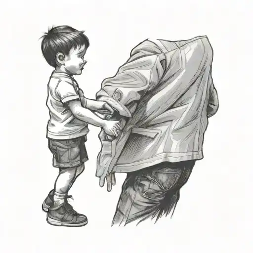 kid doing a handshake with his uncle before he passed away tattoo design idea