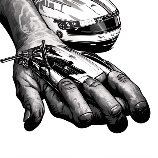 f1 in hand holding tattoo design idea