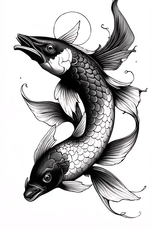 Black and white schematic style inner forearm tattoo. With tui and la, the koi fish from Avatar the Last Airbender as th tattoo design idea