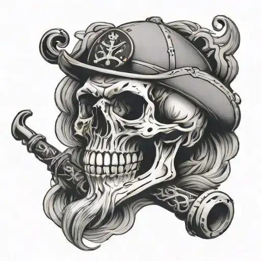 skull smoking pipe with navy anchor tattoo design idea