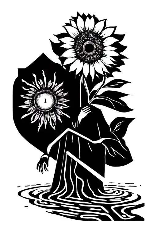 man in the maze, Greek Orthodox faith, sunflowers, mountains, water tattoo design idea