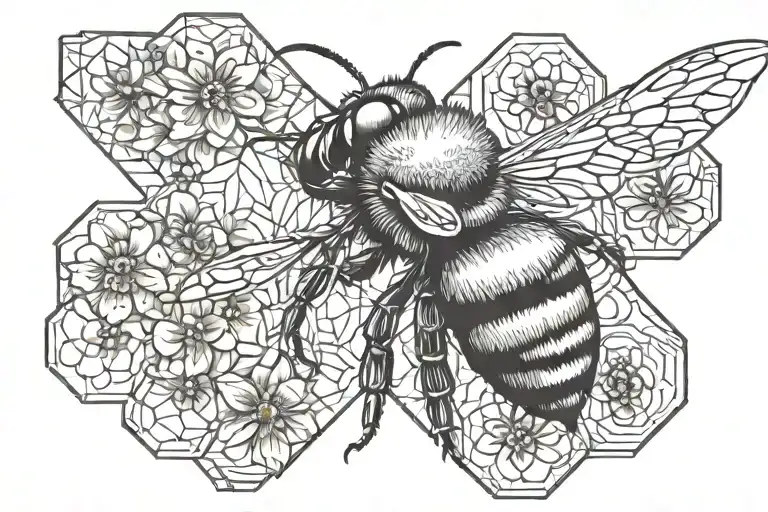 bumblebee with flowers and honeycombs tattoo design idea