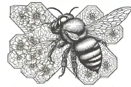 bumblebee with flowers and honeycombs tattoo design idea
