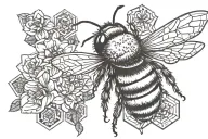 bumblebee with flowers and honeycombs tattoo design idea