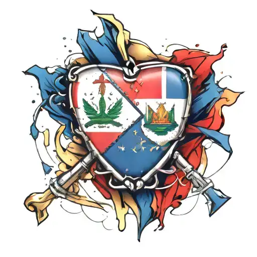 Haitian and dominican flag combined graffiti style tattoo design idea