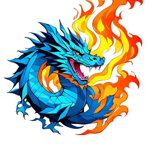 blue dragon breathing fire tattoo design idea