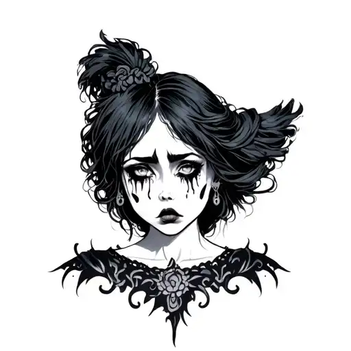 A goth chick crying woman tattoo design idea