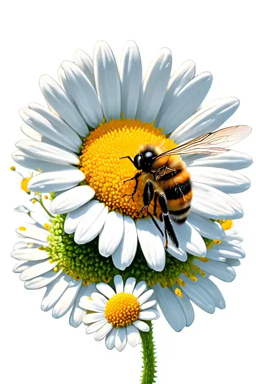 daisy flower bee flying tattoo design idea