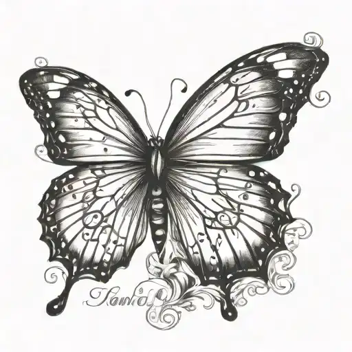 echo of a butterfly resting peacfully with "John 14:27 "  written in the middle of the  body  tattoo design idea