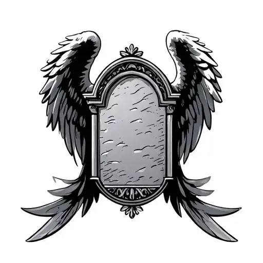 tombstone with angel wings tattoo design idea
