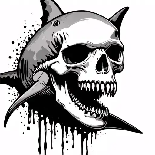 skull and shark American traditional tattoo design idea