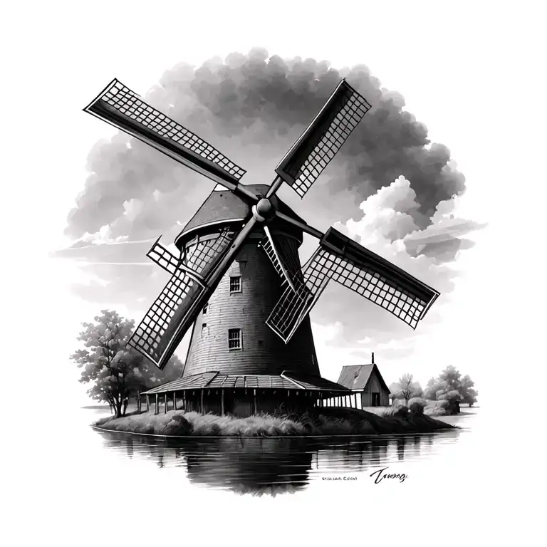 Dutch Windmill tattoo design idea