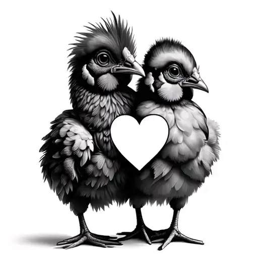 Baby Chicken with a love heart matching male and female tattoo design idea
