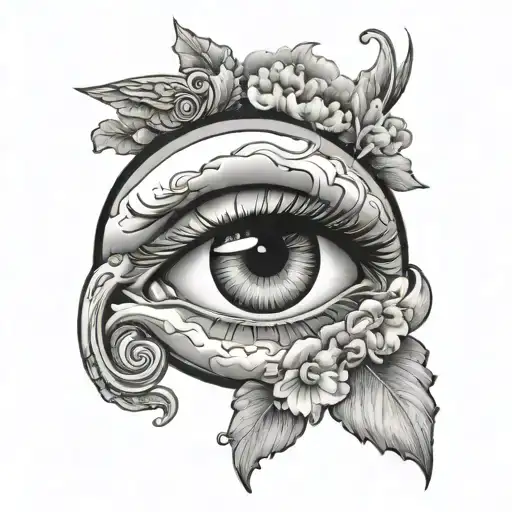 eye and angel with clouds surrounding tattoo design idea