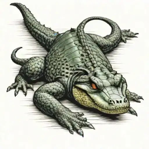 (((WWE Michelle McCool who is completely nude))) is lying on her stomach, an (((Alligator is mounted on her back))), in  tattoo design idea