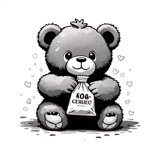 cartoon teddy bear hold bag of sugar  tattoo design idea