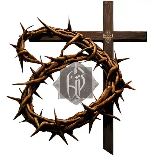 "Cross and psalm 56:11" crown of thorns wrapped tattoo design idea