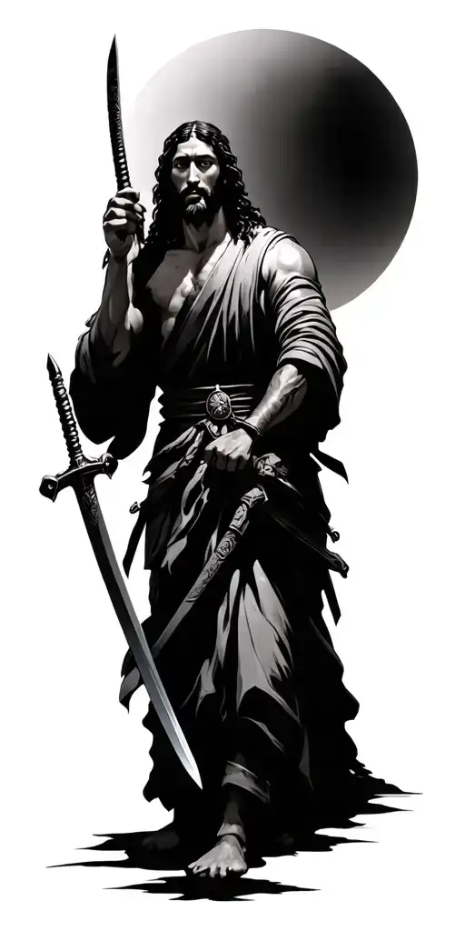 Jesus of Nazareth and a Warrior Samurai warrior wielding tattoo design idea
