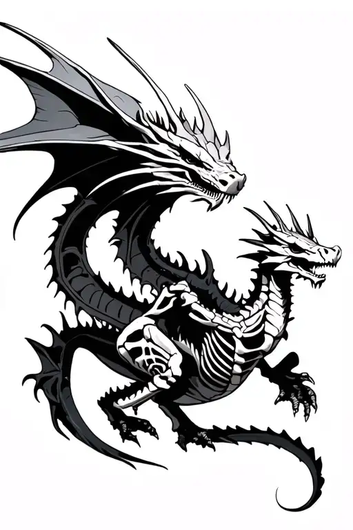 skeletal dragon flying tattoo design idea