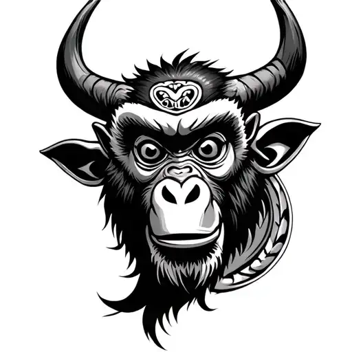 monkey ox Japanese oni mask traditional style tattoo tattoo design idea