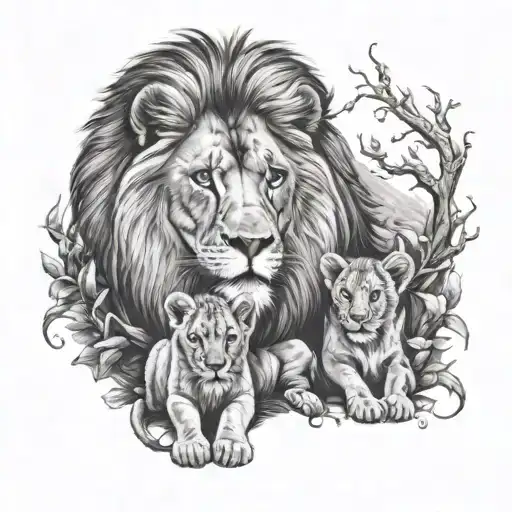 lion And 2 Cubs tattoo design idea