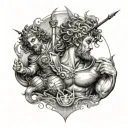 a half sleeve tatoo featuring the roman gods Neptune, Mars, and Mercury tattoo design idea