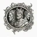 a half sleeve tatoo featuring the roman gods Neptune, Mars, and Mercury tattoo design idea