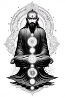 Monk, chakras, karma symbol intertwined tattoo design idea