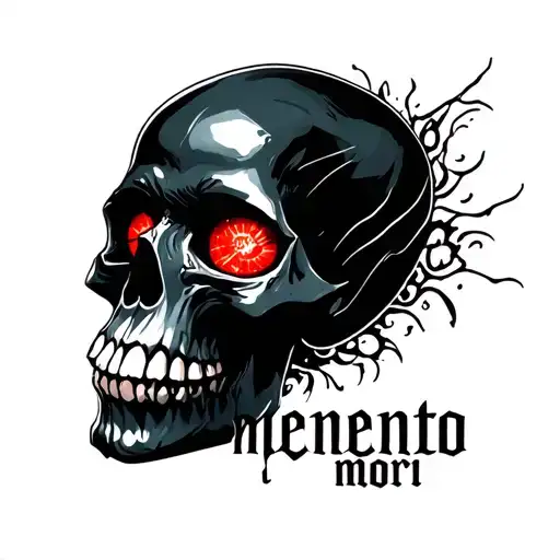"Memento mori " black skull with anime laser red eye tattoo design idea