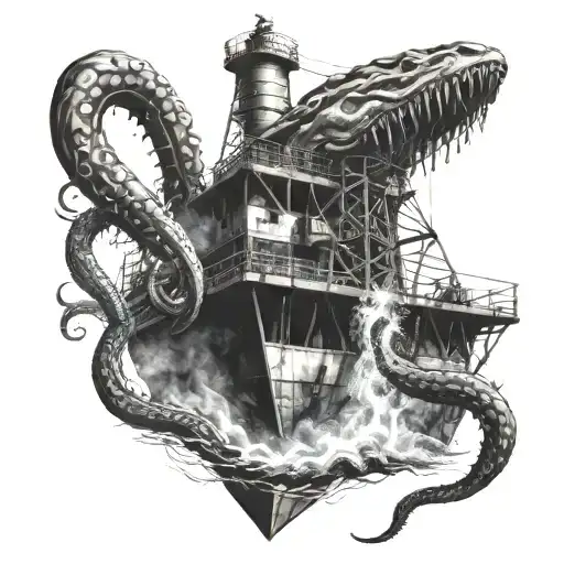 kraken attacking oil rig tattoo design idea
