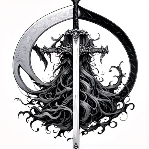 sword vs scythe  Japanese style tattoo design idea