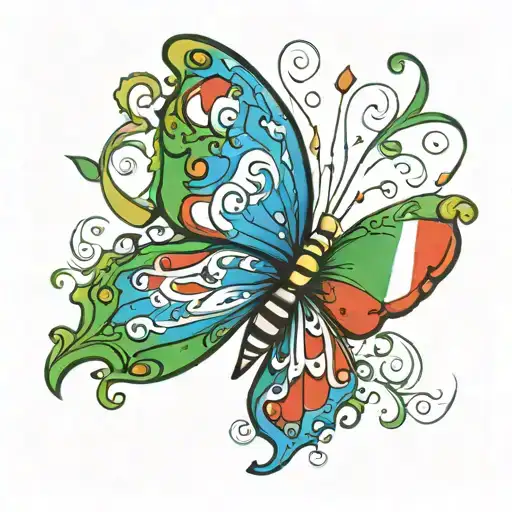 A new-school tattoo design of a vibrant butterfly with the colors of the Italian flag, representing the client's passion for Italian culture and butterflies tattoo design idea