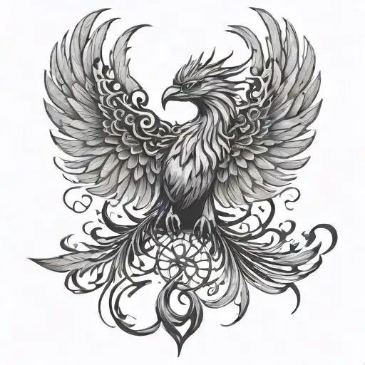 A phoenix and tree of life fusion design, with subtle nods to shibari and spirituality, in a black-grey style tattoo design idea