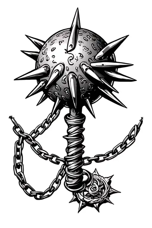 flail spiked ball on chain tattoo design idea