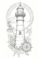 lighthouse surrounded by a compass and anchor tattoo design idea