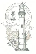 lighthouse surrounded by a compass and anchor tattoo design idea
