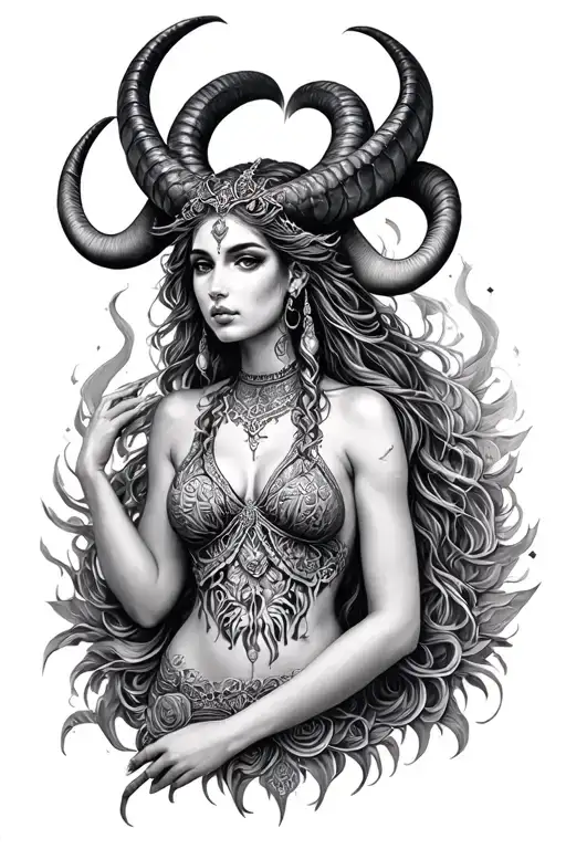 Aries sexy goddess surrounded tattoo design idea