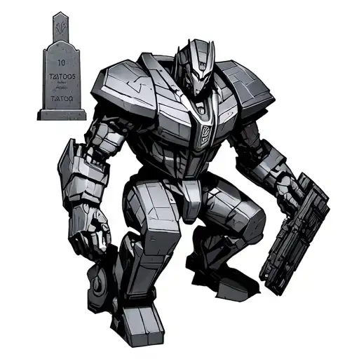 megatron transformer kneeling at headstone tattoo design idea