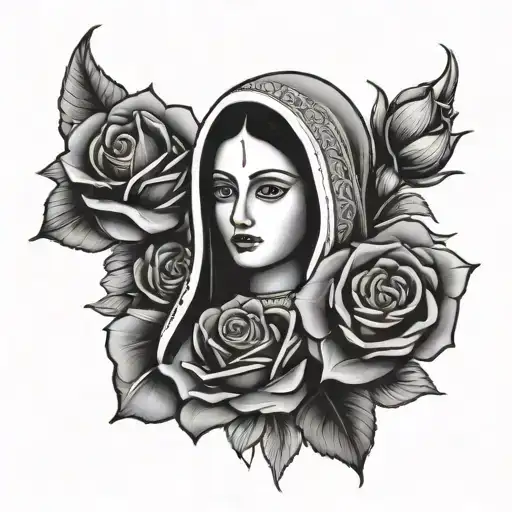 lady of Guadalupe Mexican with roses tattoo design idea