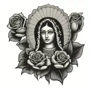 lady of Guadalupe Mexican with roses tattoo design idea