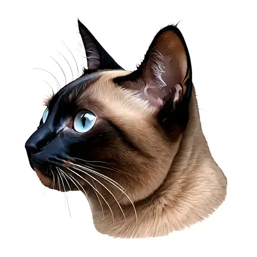 I want a Siamese cat, only half face, symmetrical, ornamental and geometric, linear, minimalist elements, put grape tattoo design idea